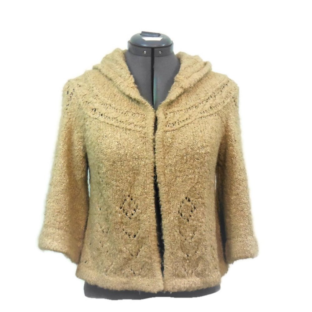 BKE Womans Light Brown Hooded Cardigan Sweater -S